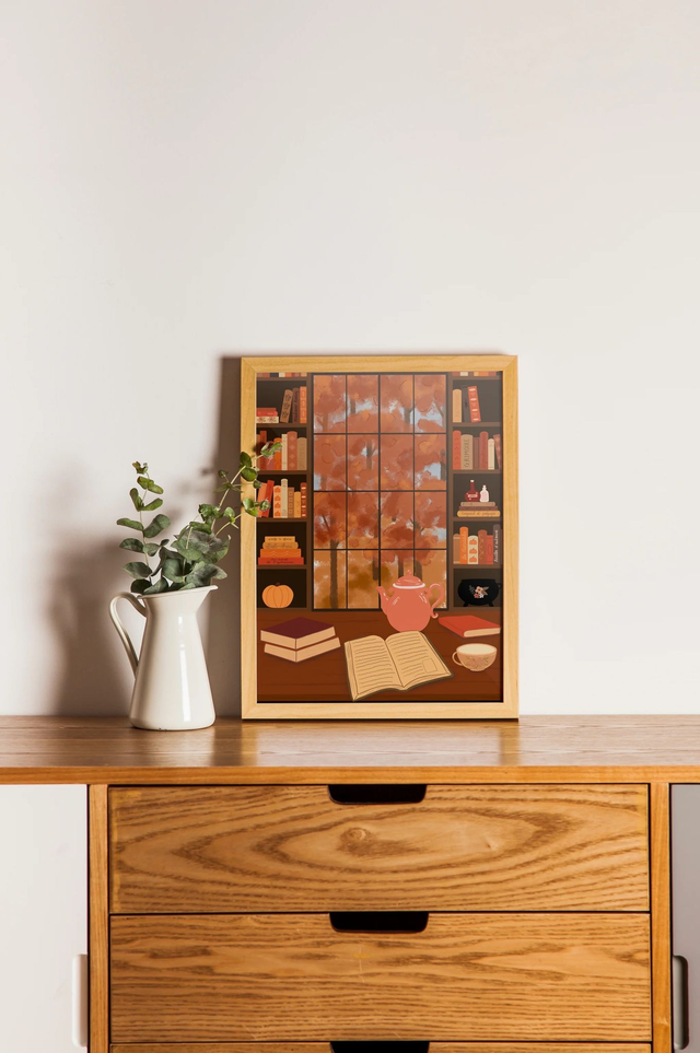 Intérieur cosy - Bibliothèque Affiche