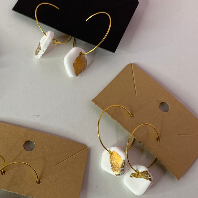 White/ Gold Hoop Earrings