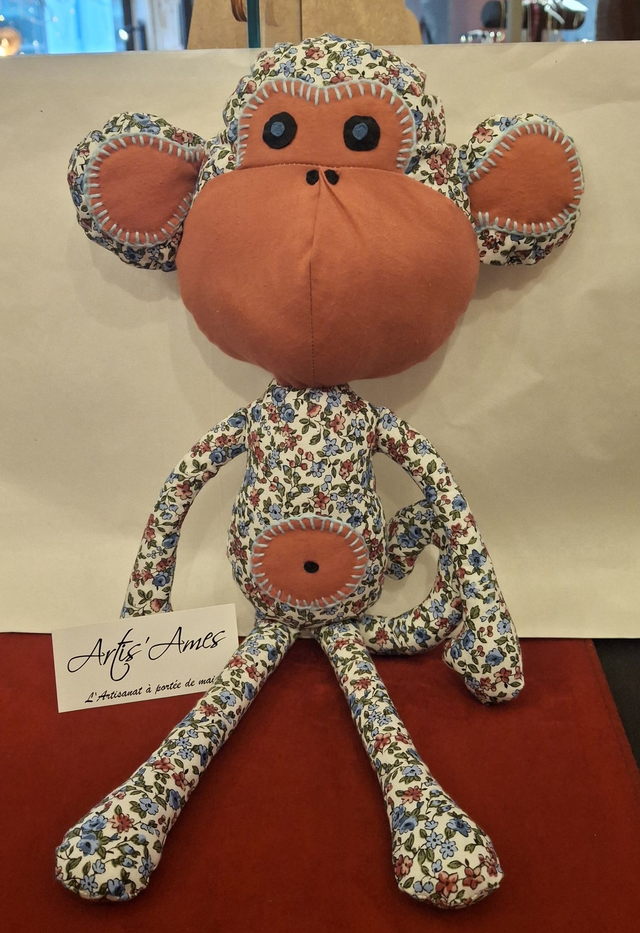 Singe tissu liberty rose et bleu