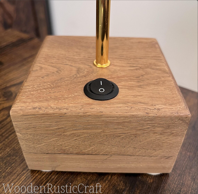 Solid Oak Table Lamp with Woven Cord Shade