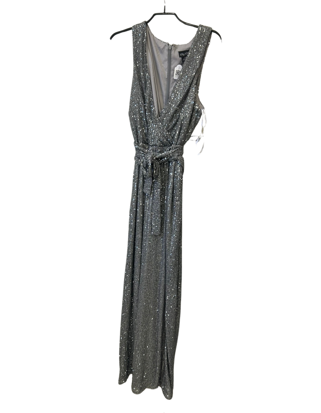 City Chic JumpSuit Dress in Silver Metallic