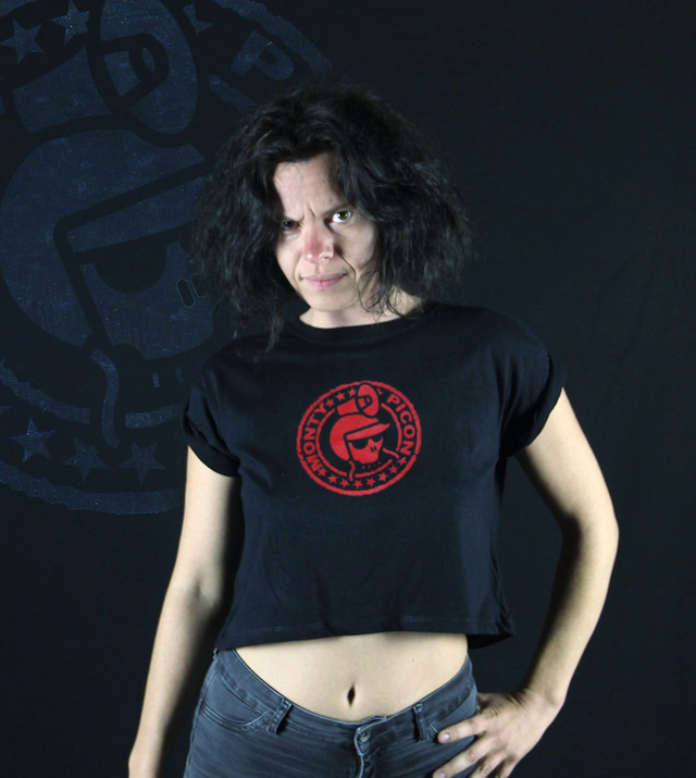 Crop noir en coton bio // logo rouge