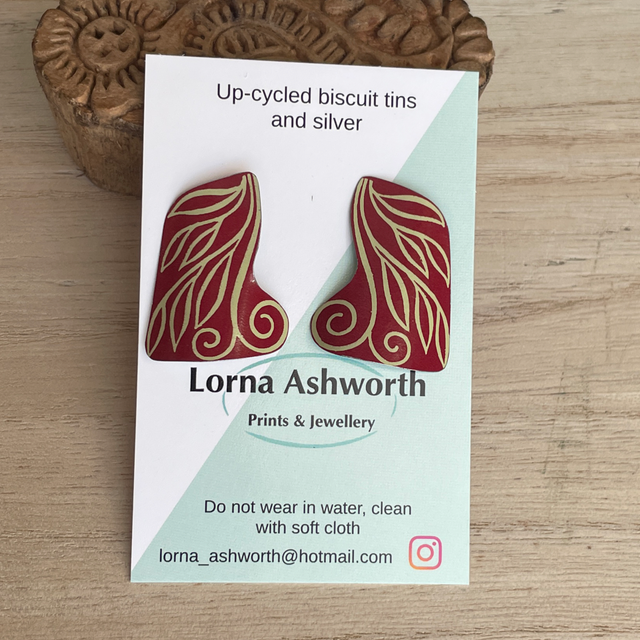 Leaf & Swirl Stud Tin Earrings