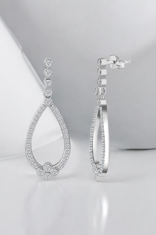 Beautiful Moissanites &amp; Platinum Filled Dangling Earrings.