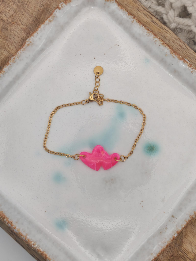 A Bracelet doré duo cœur rose