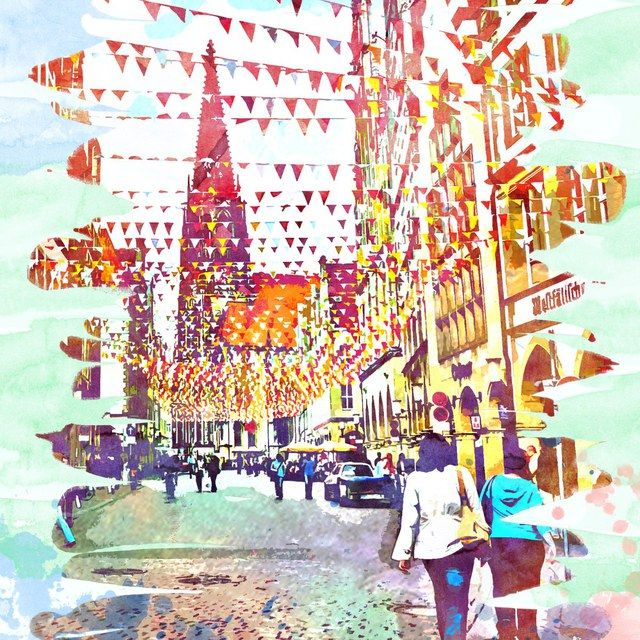 Prinzipalmarkt mit Wimpeln, illustriert