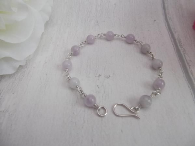 Amethyst lavender gemstone bead bracelet with recycled silver wire wrapped links