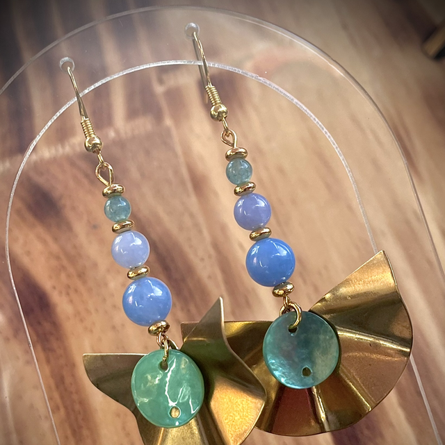 Boucles Bali Calcédoine,Aigue Marine 