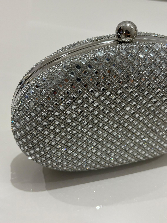  CLUTCH OVAL CRISTAIS COM 2 ALÇAS SILVER (FSS-70)