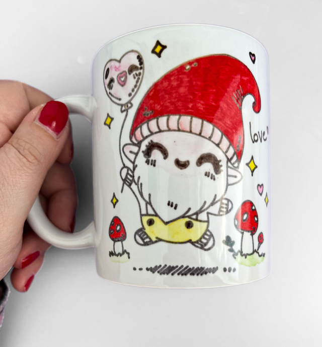 Tazza in Ceramica con Disegno Gnomo Love - Idea Regalo San Valentino - Adatta per Microonde e Lavastoviglie
