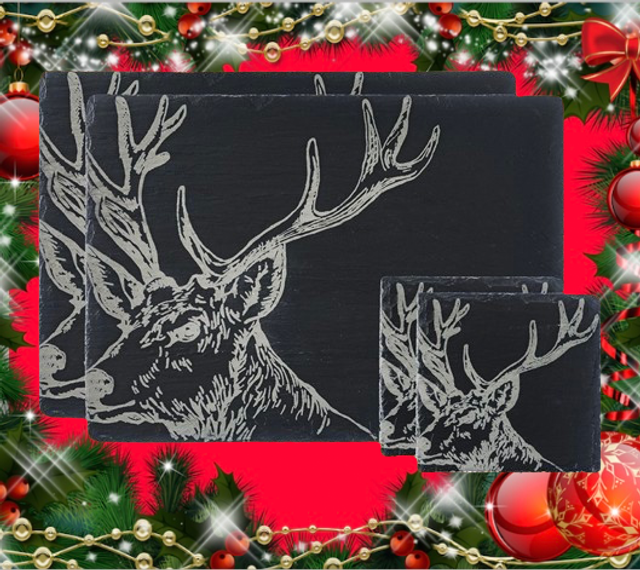 A4 Festive Slate Engraved Personalised Placemat &amp; Coaster Set 