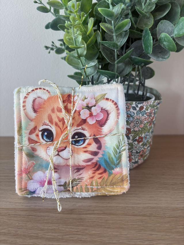 Lingettes tigres fleurs - lot de 5