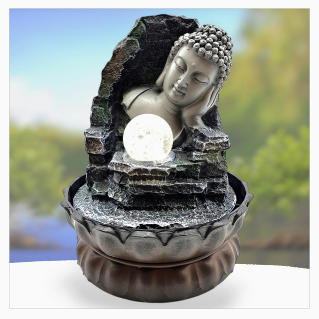 "Tête de Bouddha couché" - Fontaine en résine 28 cm 