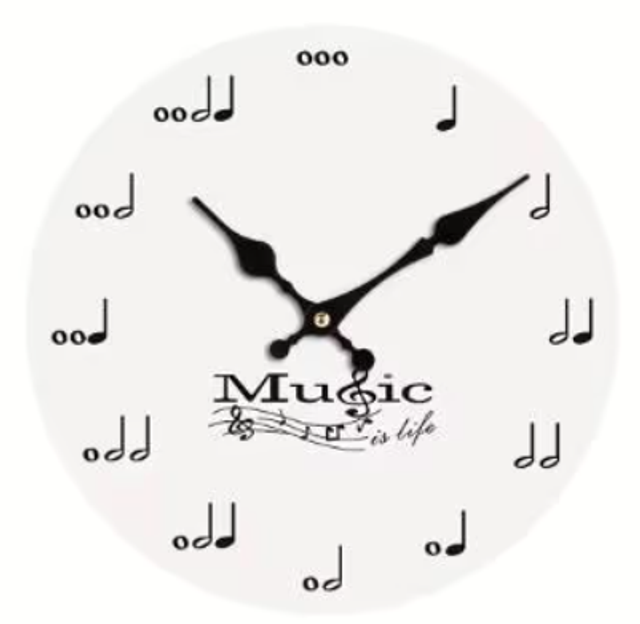 Vintage ronde wandklok van metaal - Muzieknoten (20cm)