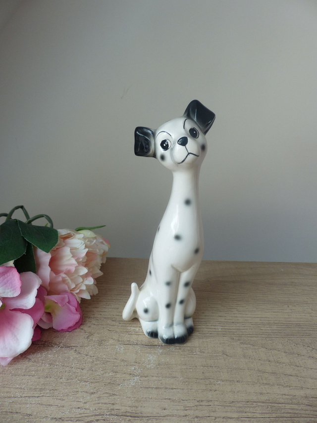 Figurine Vintage Chien Dalmatien en Céramique – Statuette Romantique Années 70, Déco Maison Charmant