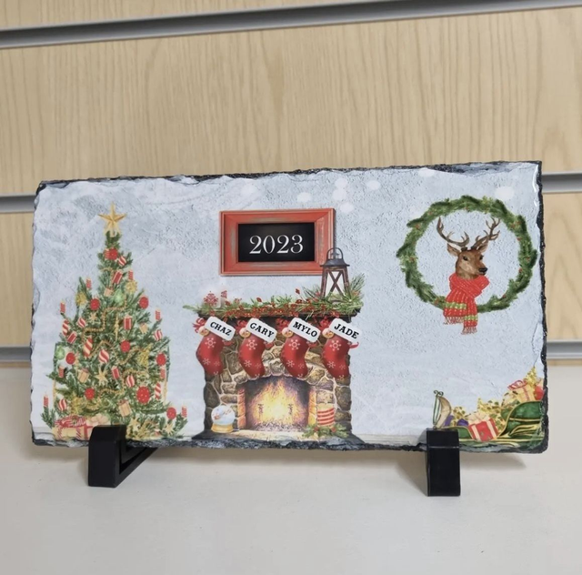 Christmas Fire Place Slate Picture 2024- Max 6 Names