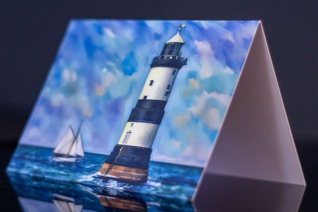 Penmon Point Lighthouse Card. Soft Pastel Tones. 148mmx105mm.