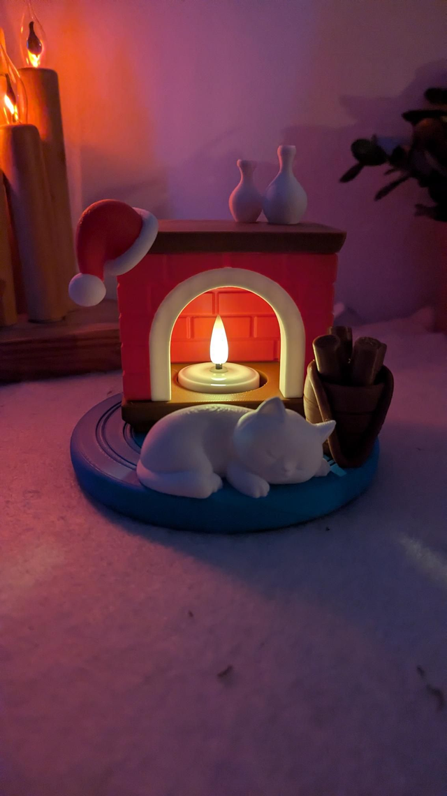 Cheminée chat Noël 