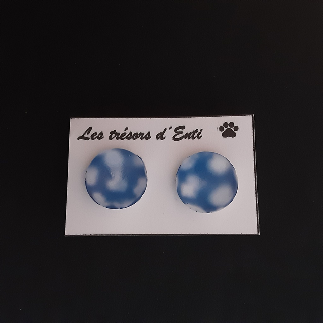 Boucle d’oreille  clou opalescent nuage et ciel