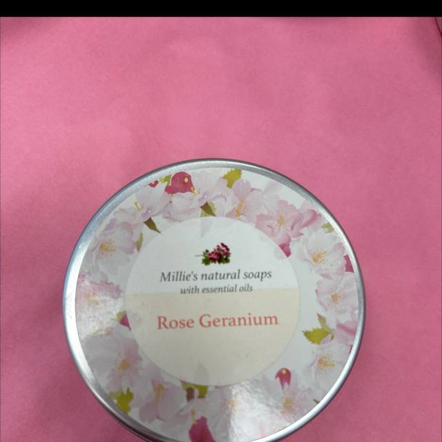 Millie’s natural soaps with essential oils, rose Geranium travel soap