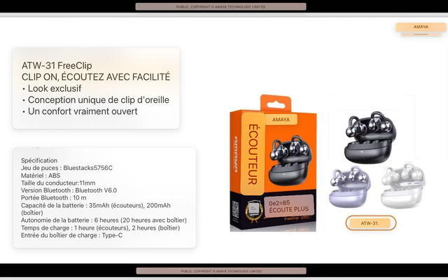 Écouteur Bluetooth noire conception unique du clip oreille