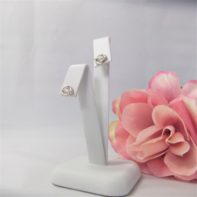 White topaz gemstone Russian wedding ring style stud earrings with recycled silver