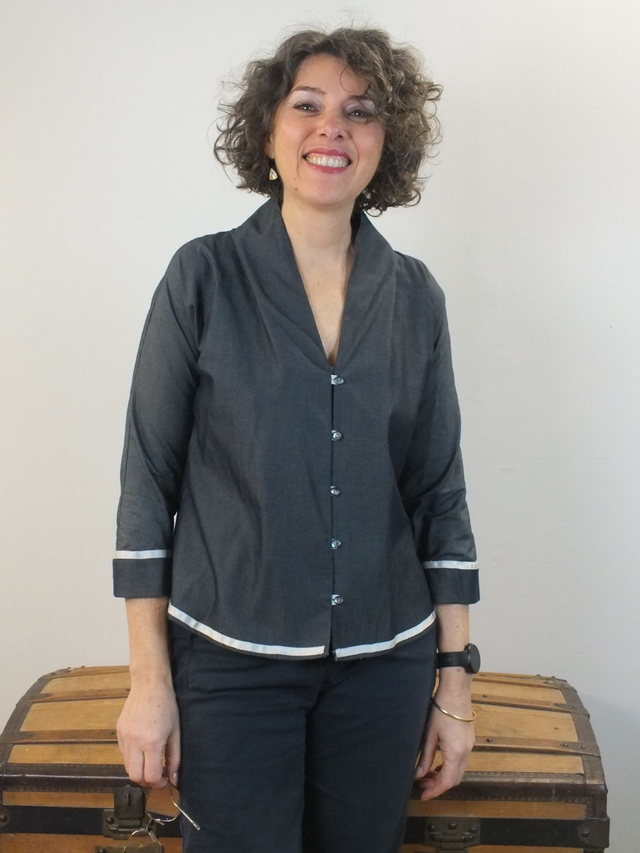 Chemisier en coton bleu chambray