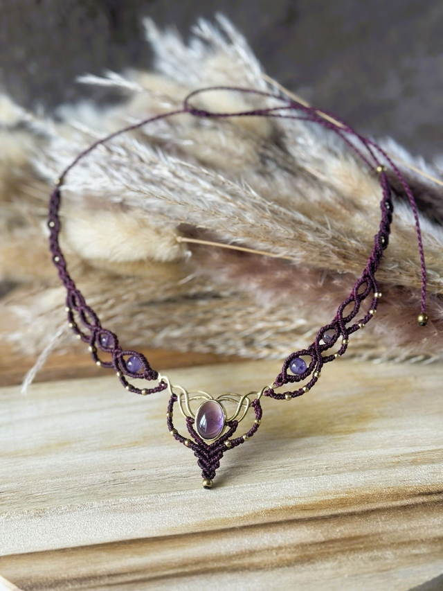 Nocturne - Collier micro-macramé et améthyste / Collection Céleste