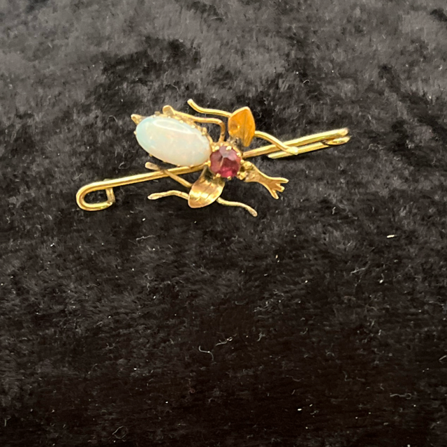 Antique 9ct Gold Fly Brooch with Opal and Morganite - XRF Tested