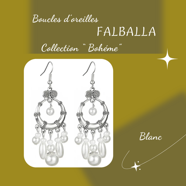 Boucles d&#039;oreilles FALBALLA - Collection Bohème - Blanc