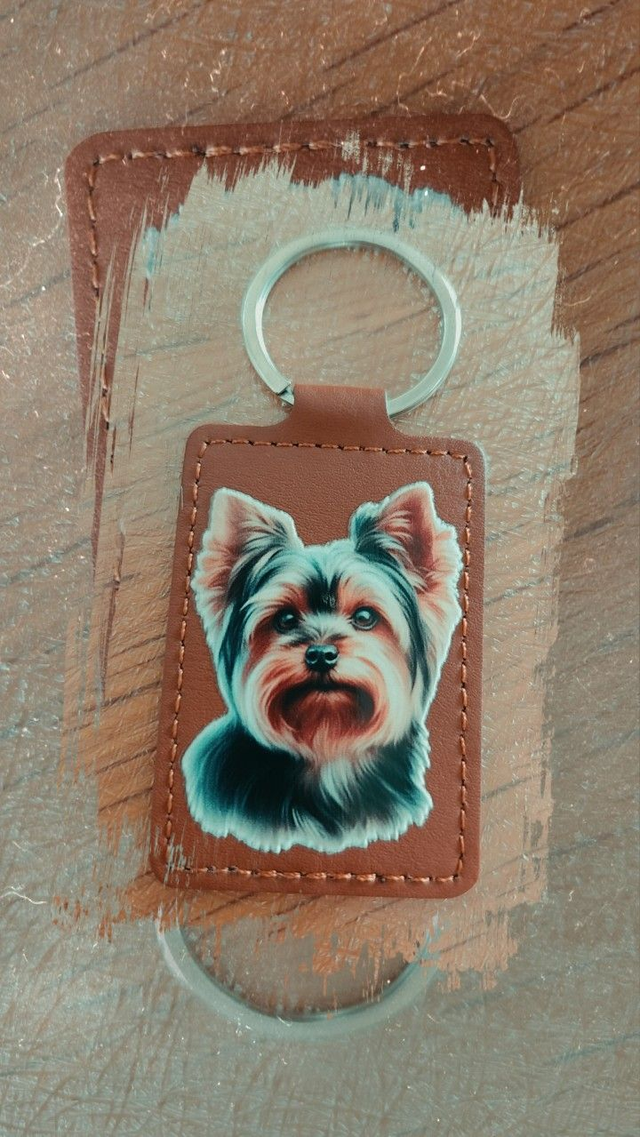 Porte-clés en similicuir personnalisé animaux " yorkshire " 