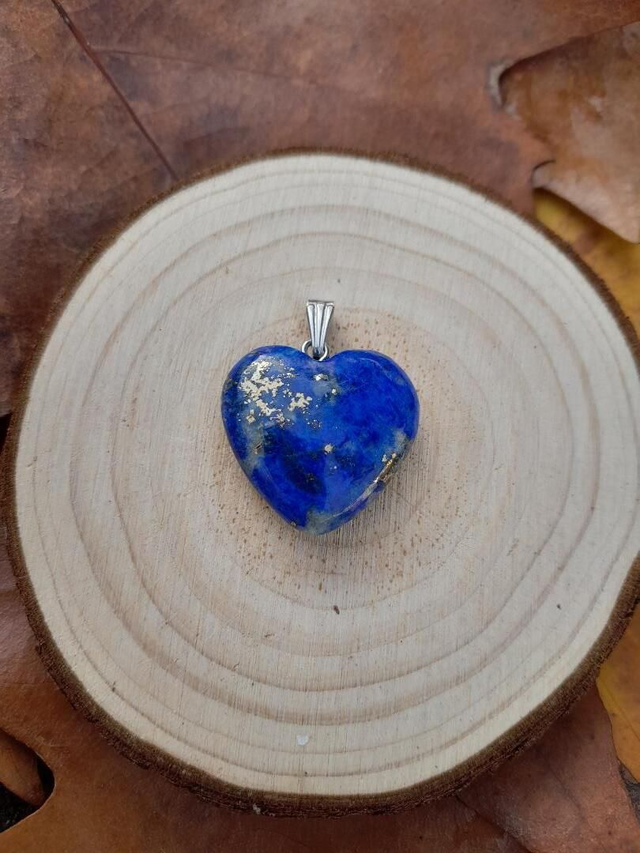 Pendentif Coeur  argenté LAPIS LAZULI avec une chaine en acier inoxydable