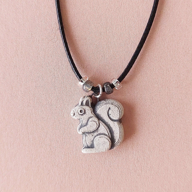 Tiny squirrel charm - handmade - ceramic squirrel pendant - rustic clay squirrel