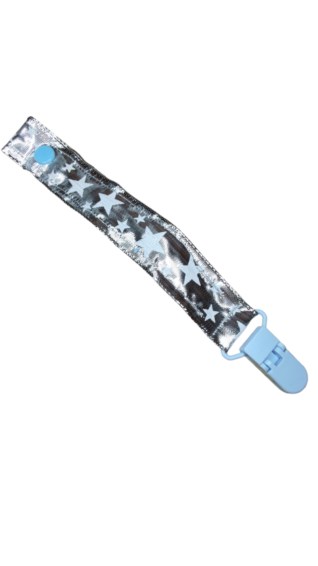 Accroche sucette argenté étoiles 