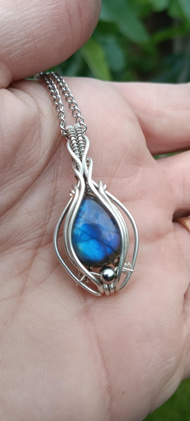 Pendentif cuivre argenté labradorite 