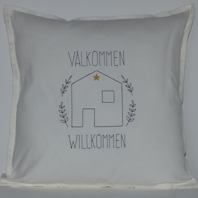 Kissenhülle weiß „Scandi Haus Willkommen“