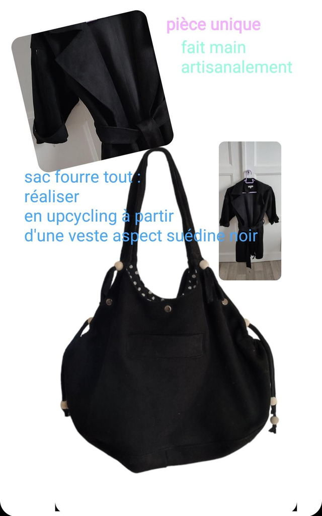 Sac Fourre-tout black tissu recyclé (  upcycling)  