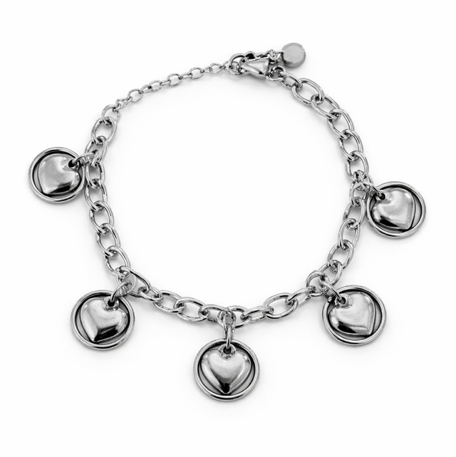 Pulsera acero plateado corazones 