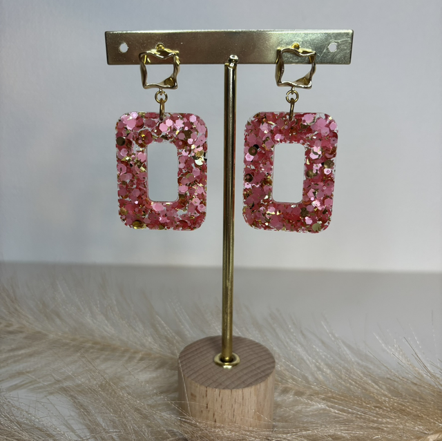 Boucles d’oreilles paillettes rose et doré