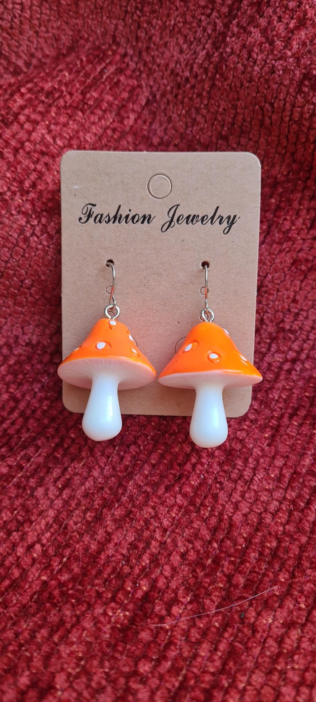 Mushrooms Toadstools White Orange Resin Large