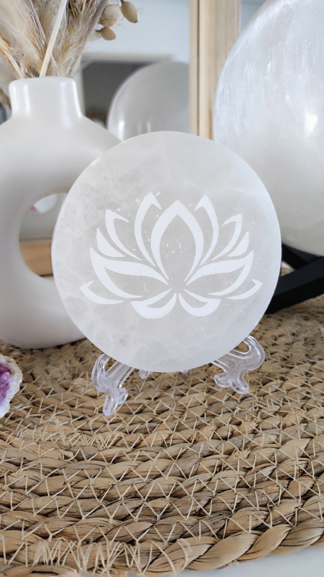 Plaque Sélénite Fleur de Lotus