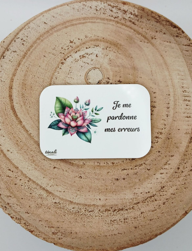 Magnet Fleur de lotus rose avec phrase &quot;Je me pardonne mes erreurs&quot;  