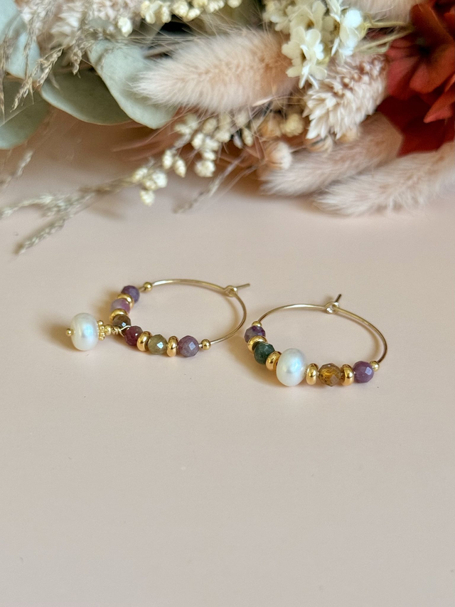 Créoles Tourmaline, Perles Philippines, Collection "Envoûtante" 