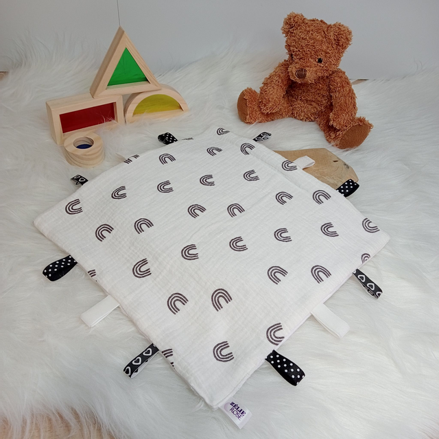 Doudou carré rubans &quot;Arcs-en-ciel&quot; Anthracite