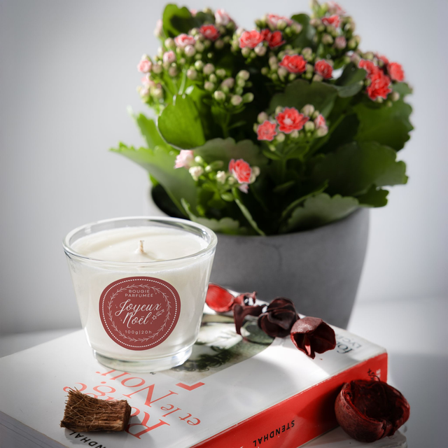 Bougie artisanale parfumée en cire de soja avec étiquette personnalisée - Cadeau pour Noël, Nouvel An, Fêtes de fin d'année, 100g (JN11)