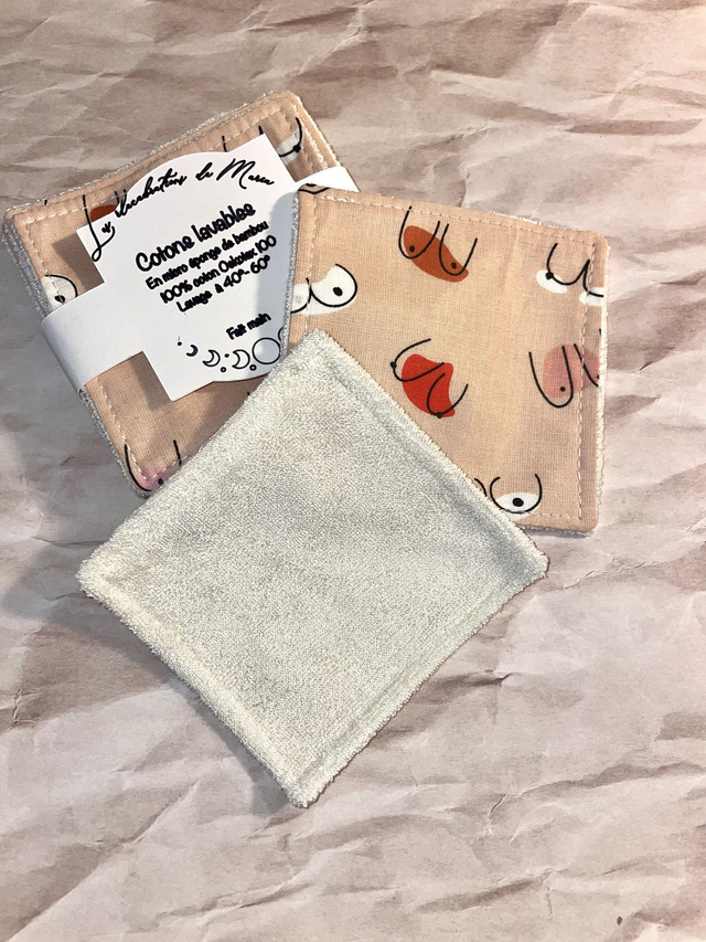 Lingettes démaquillantes écologiques en micro éponge de bambou et coton - 9x9 cm - lot de 5