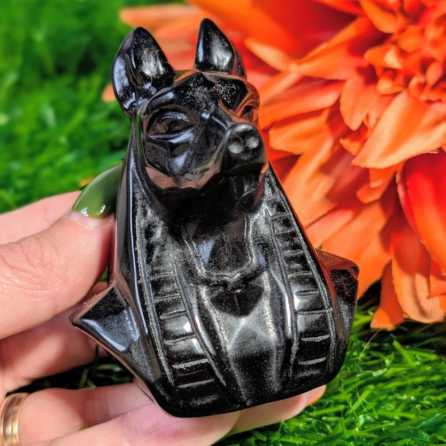 Obsidian Egyptian Carving - Anubis Bust