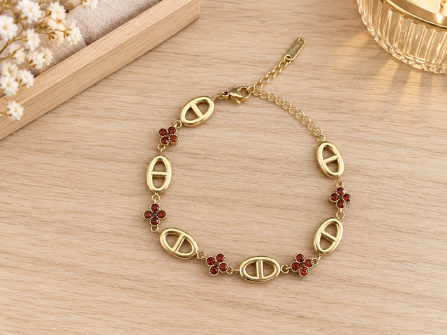 Bracelet maille et fleurs marron
