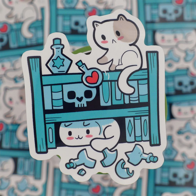 Single Sticker - Dungeon Kittens - Magic Shelve Kitty - ca. 7x7 cm 