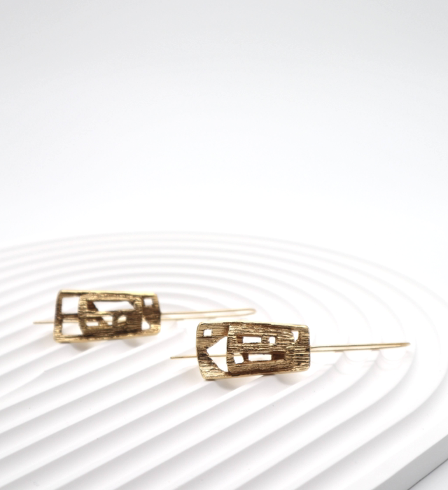 Brincos Longos Retângulos Orgânicos Duplos KAI02TX004